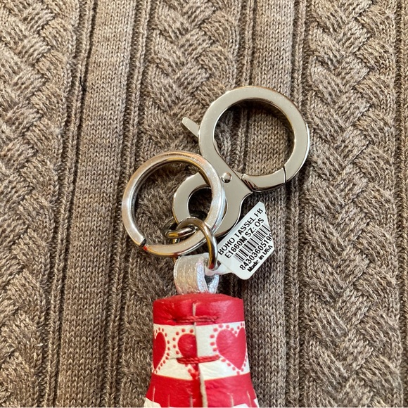 Brighton Your Bag Leather Boho Tassel Fob in Red and White Candy-stripe - Picture 2 of 2